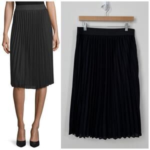 NWT Worthington Pleated Midi Skirt Size M Black Lined Elastic Waist